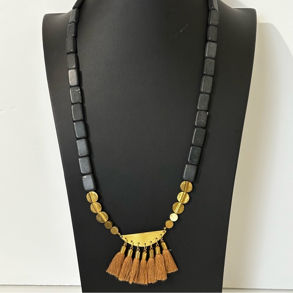 David Aubrey necklace with river stones, Thai brass, oxidized brass chain